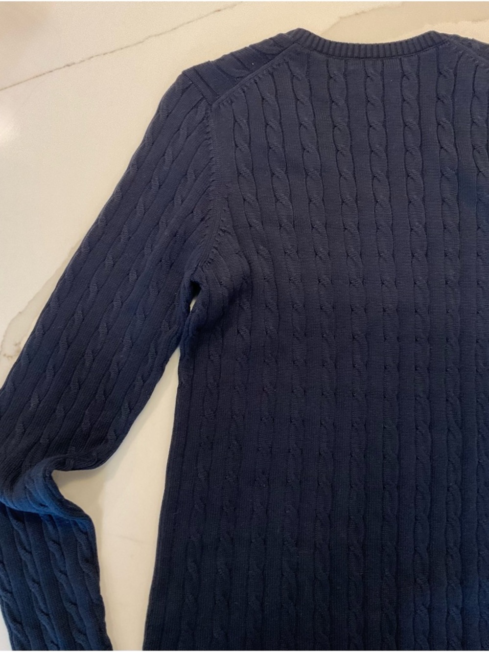 Fairway & Greene Women’s Navy Cable V-Neck Sweater - Picture 6 of 8